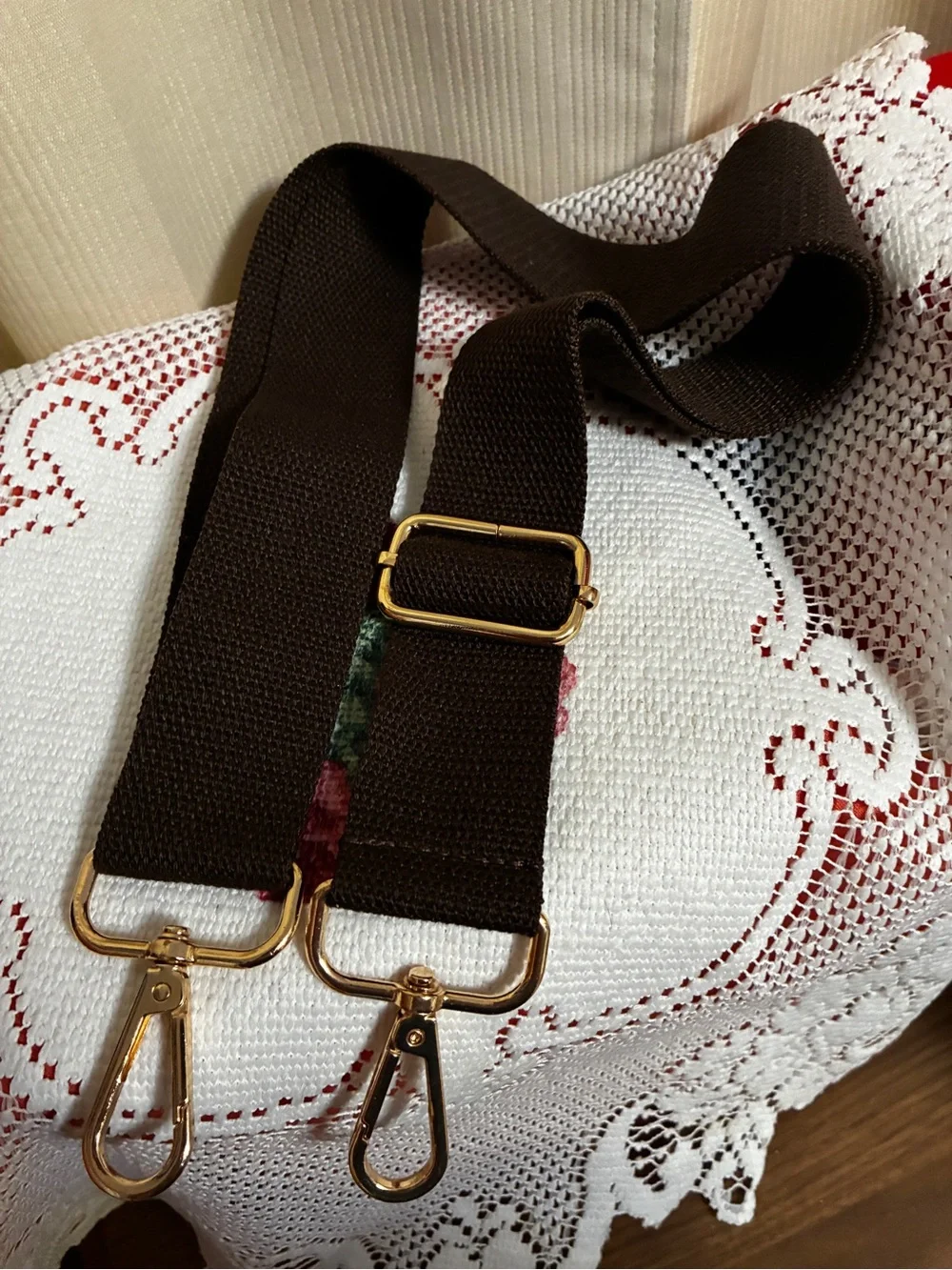 Adjustable Dark Brown Guitar bag Strap with Gold Hardware